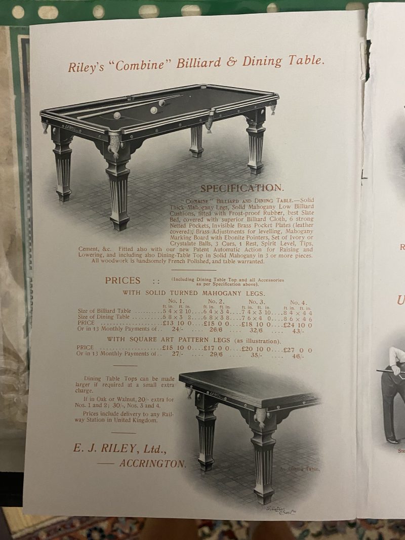 Antique Riley Mahogany 6ft billiard/dining table - John Bennett Billiards