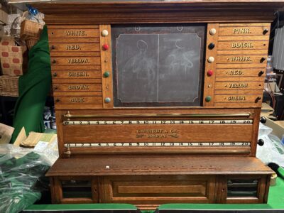 Antique Victorian George Wright & Co oak Life pool combination scoreboard