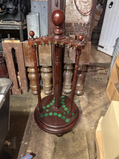 Antique Victorian Burroughes & Watts mahogany revolving cue stand