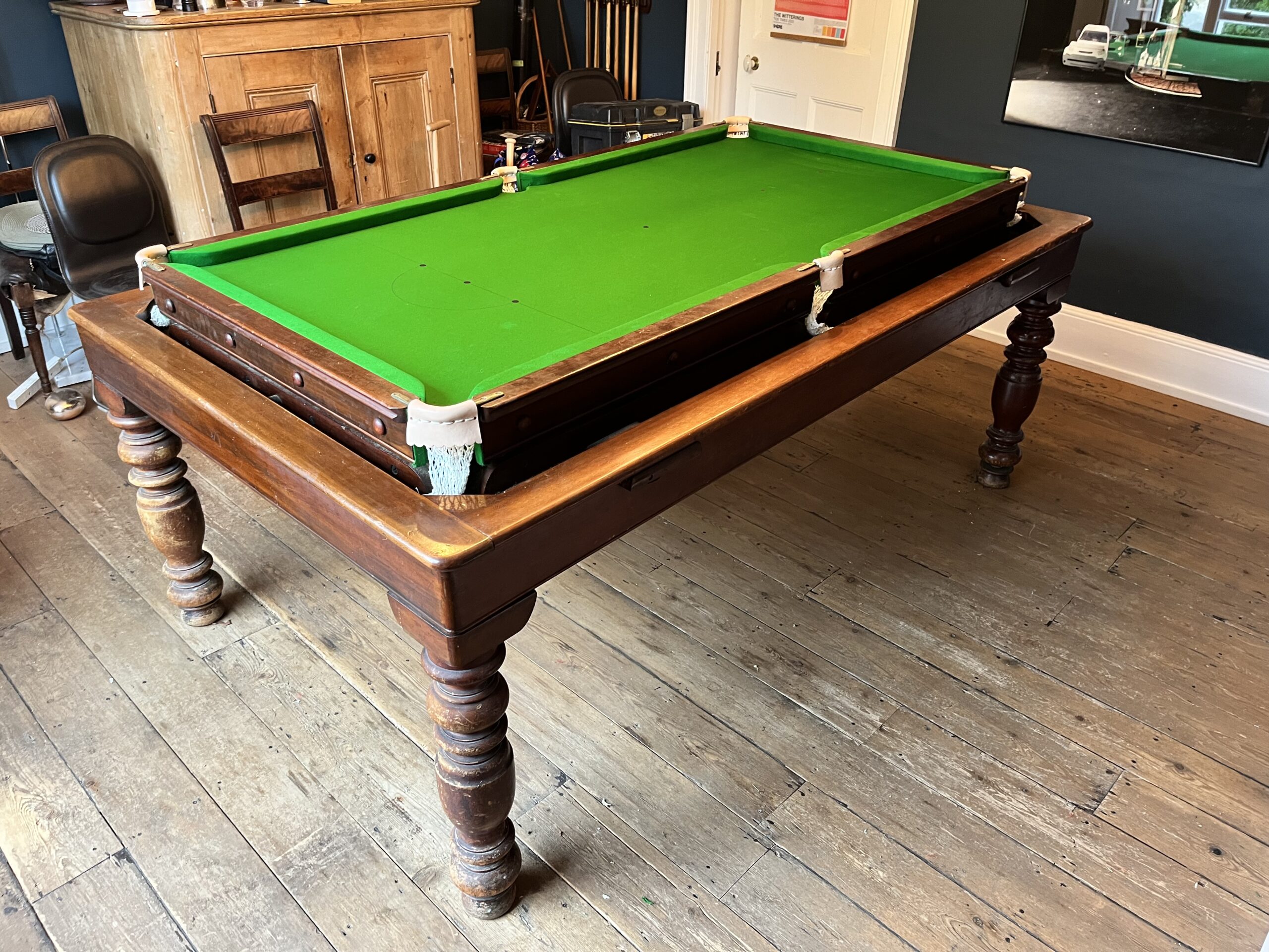 5ft Antique Edwardian Gamages mahogany rollover billiard dining table ...
