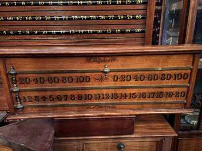 Edwardian Oak George Wright snooker/billiard scoreboard